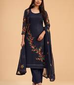 Navy blue georgette embroidered designer salwar suit