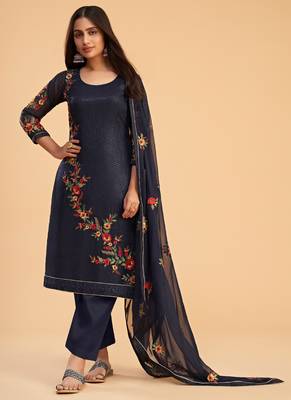 Navy blue georgette embroidered designer salwar suit 2