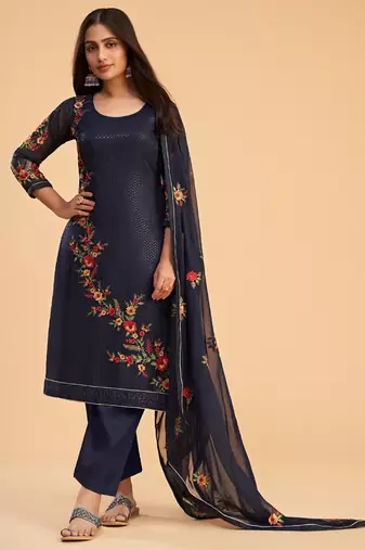 Navy blue georgette embroidered designer salwar suit