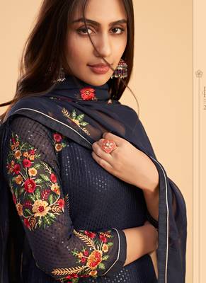 Navy blue georgette embroidered designer salwar suit 3