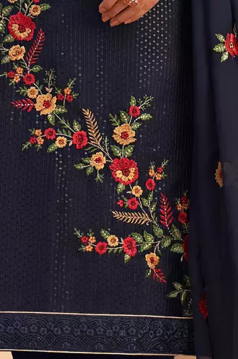Navy blue georgette embroidered designer salwar suit