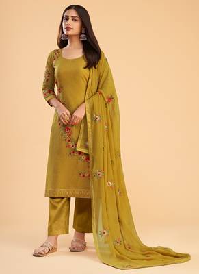 Mustard georgette embroidered designer salwar suit 1