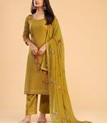 Mustard georgette embroidered designer salwar suit