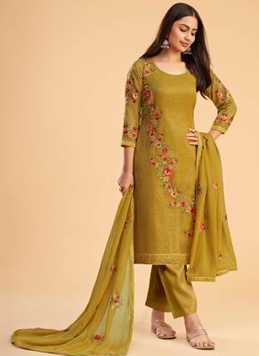 Mustard georgette embroidered designer salwar suit 2