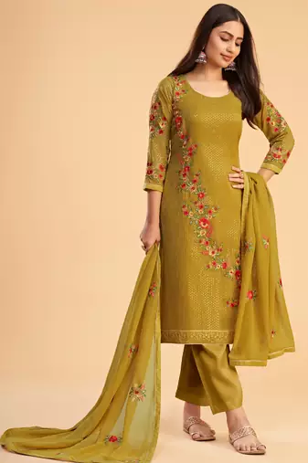 Mustard georgette embroidered designer salwar suit