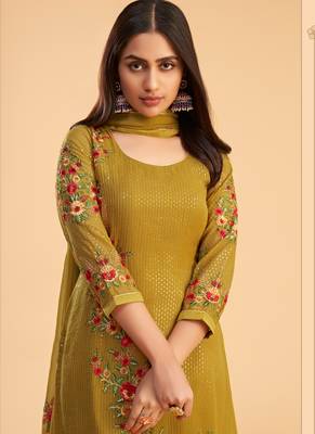 Mustard georgette embroidered designer salwar suit 3