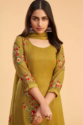Mustard georgette embroidered designer salwar suit