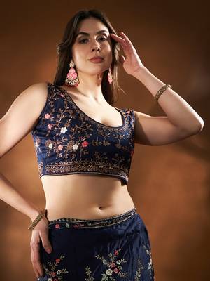 Blue Embroidered Semi Stitched Zari Work And Multi Color Thread Work Lehenga Choli 6