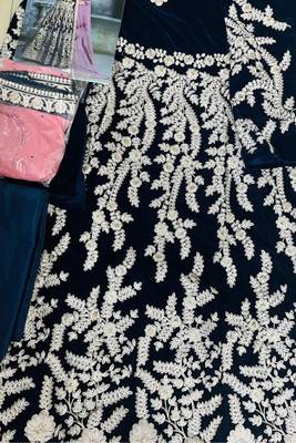 Veega Fashion Velvet Resham Embroidered Midnight Blue Anarkali Suit 5