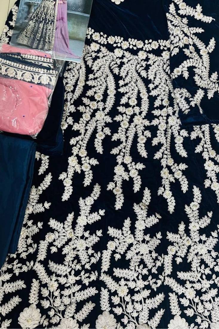 Veega Fashion Velvet Resham Embroidered Midnight Blue Anarkali Suit
