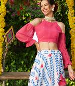 Pink Embroidered Cold Shoulder Crop Top