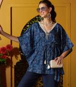 Blue Floral Short Kaftan Top
