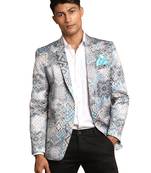 men's grey printed satin twill blazer