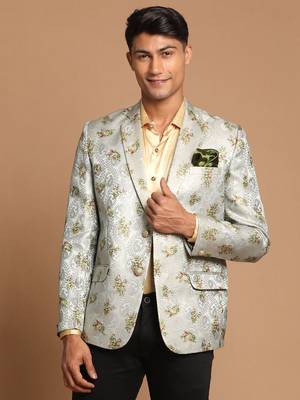 Men'S Green Jaquared Blazer 3