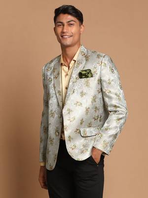 Men'S Green Jaquared Blazer 4