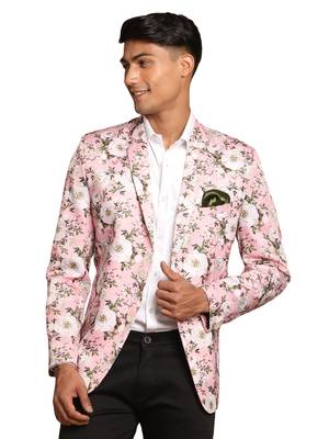 Pink Printed Satin Twill Blazer 1