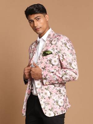 Pink Printed Satin Twill Blazer 2