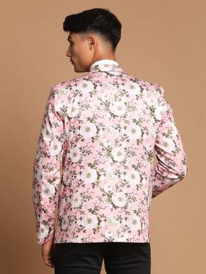 Pink Printed Satin Twill Blazer 3