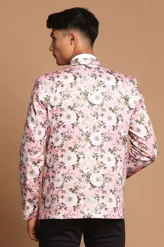 Pink Printed Satin Twill Blazer