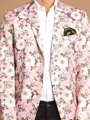 Pink Printed Satin Twill Blazer 4