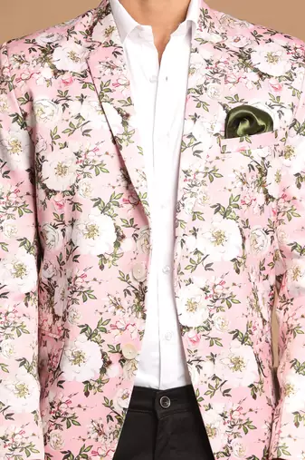 Pink Printed Satin Twill Blazer