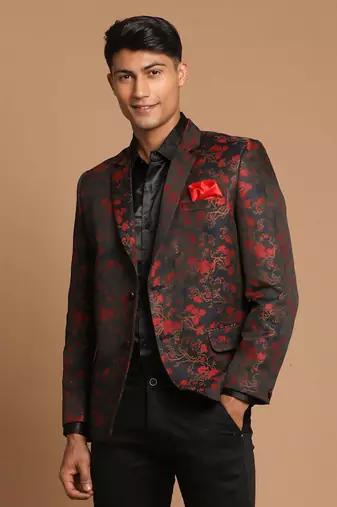 maroon jacquard blazer