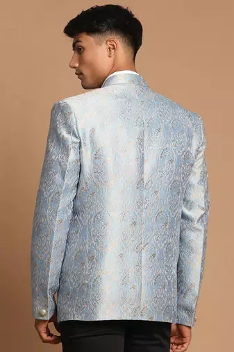 greyish blue jacquard blazer