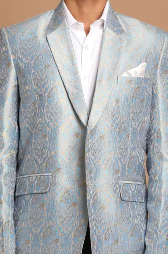 greyish blue jacquard blazer