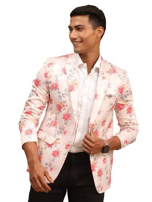 Men'S Peach Printed Satin Twill Blazer 1