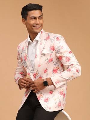 Men'S Peach Printed Satin Twill Blazer 2