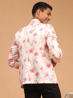 Men'S Peach Printed Satin Twill Blazer 3