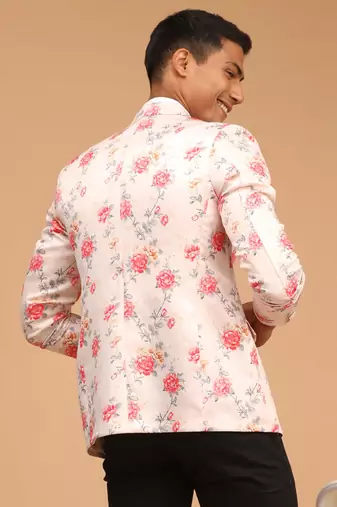 Men'S Peach Printed Satin Twill Blazer