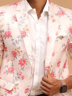 Men'S Peach Printed Satin Twill Blazer 4