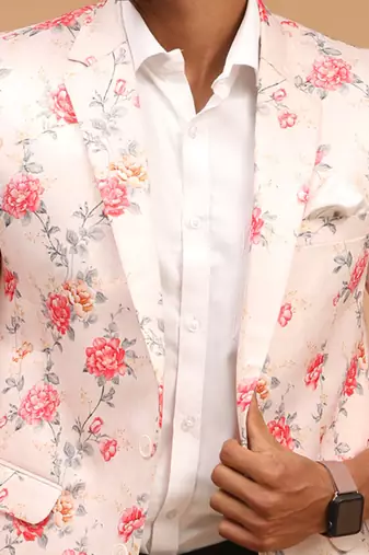 Men'S Peach Printed Satin Twill Blazer