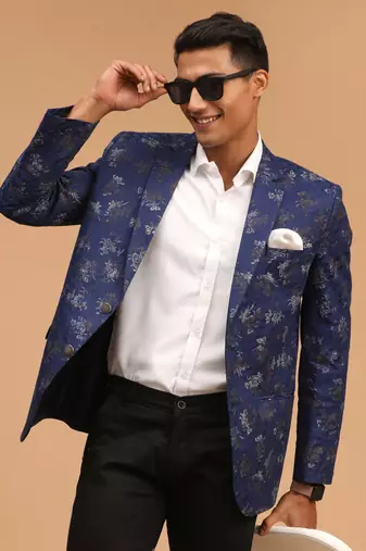Navy Blue Jaquared Blazer