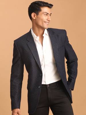 Navy Blue Silk Blend Blazer 2
