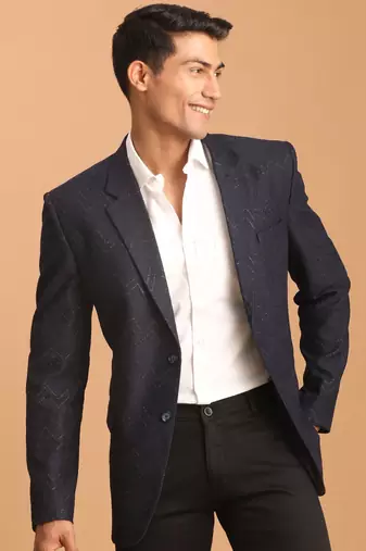 Navy Blue Silk Blend Blazer