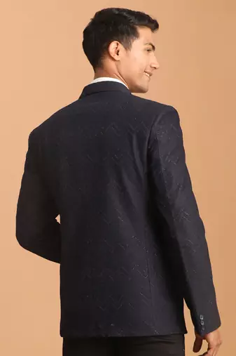 Navy Blue Silk Blend Blazer