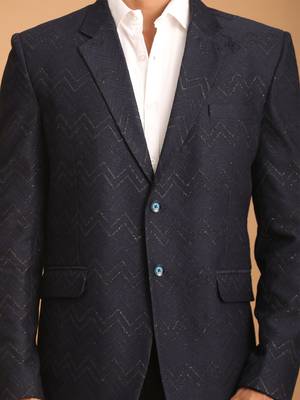 Navy Blue Silk Blend Blazer 4