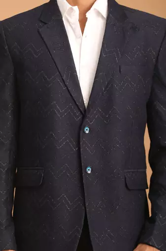 Navy Blue Silk Blend Blazer
