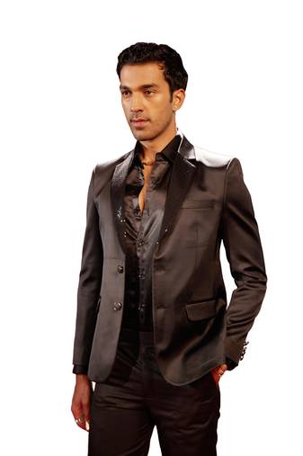 Men'S Black Sequence Collar Blazer
