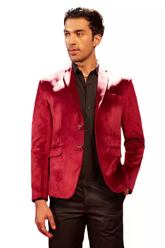 Men'S Maroon Velvet Blazer