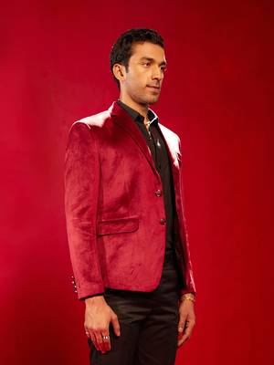 Maroon Velvet Blazer 2