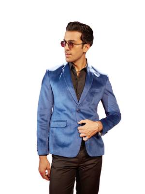 Navy Blue Velvet Blazer 1