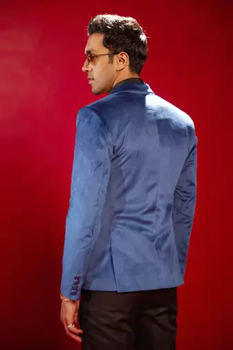 Navy Blue Velvet Blazer