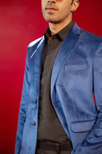Navy Blue Velvet Blazer