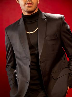 Men'S Black Solid Formal Blazer 4