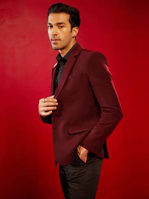 Maroon Cotton Blend Blazer 2