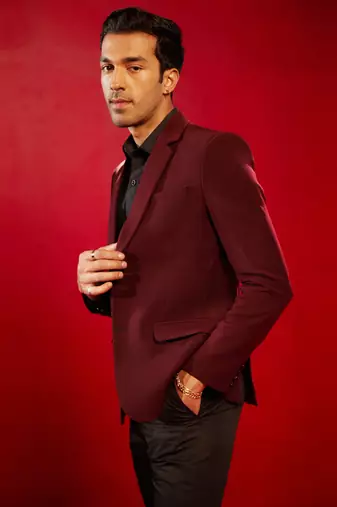 Maroon Cotton Blend Blazer