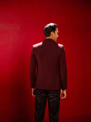 Maroon Cotton Blend Blazer 3